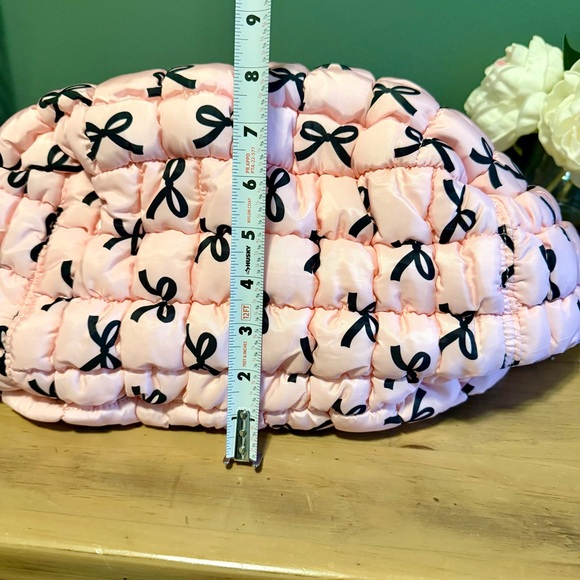 NWOT Katydid Pink Quilted Shoulder Bag with Black Bow Accents - Picture 11 of 13